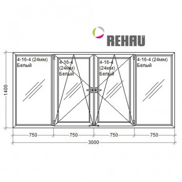 Балконная рама. Прямой балкон 2 створки поворотно-откидные 1кам.