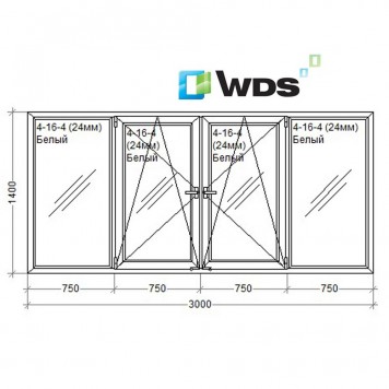 Трёхстворчатое с одним открыванием